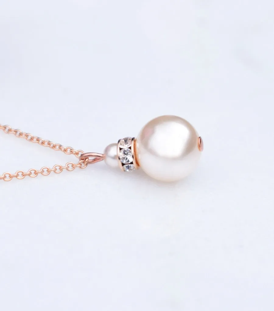 Rose Gold Crystal And Pearl Pendant Necklace