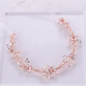 Rose Gold Crystal Pearl Flower Handmade Bridal Tiara