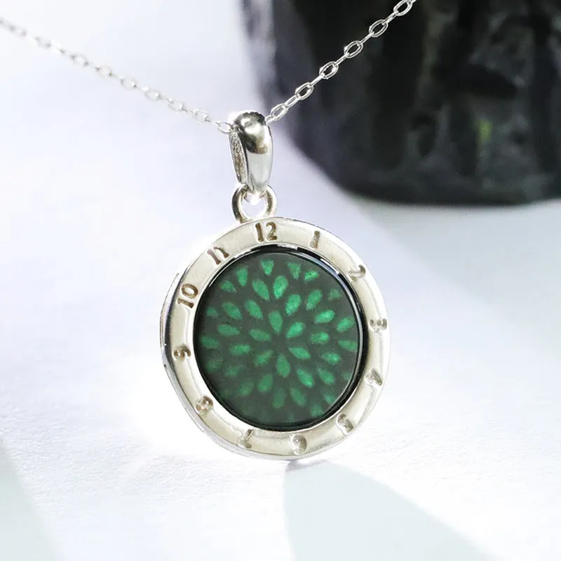 Round Blackish Green Jadeite Pendant Sterling Silver Necklace