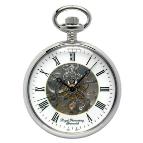 Royal Observatory Greenwich Chrome Skeleton Pocket Watch