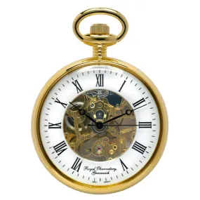 Royal Observatory Greenwich Gold Skeleton Pocket Watch