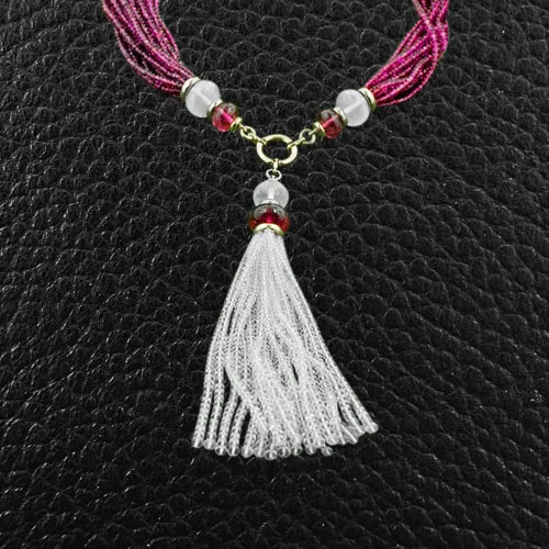 Rubellite & Moonstone Bead Necklace with Tassel