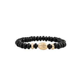 SCARAB   GOLD AND ONYX BEADED STRETCH BRACELET