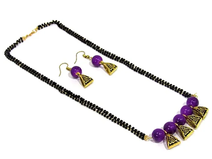 Shree Mauli Creation Purple Alloy New Style Purple Pearl Mangalsutra Necklace Set for Women SMCMG118