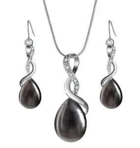 Silver Black Moonstone Necklace Set