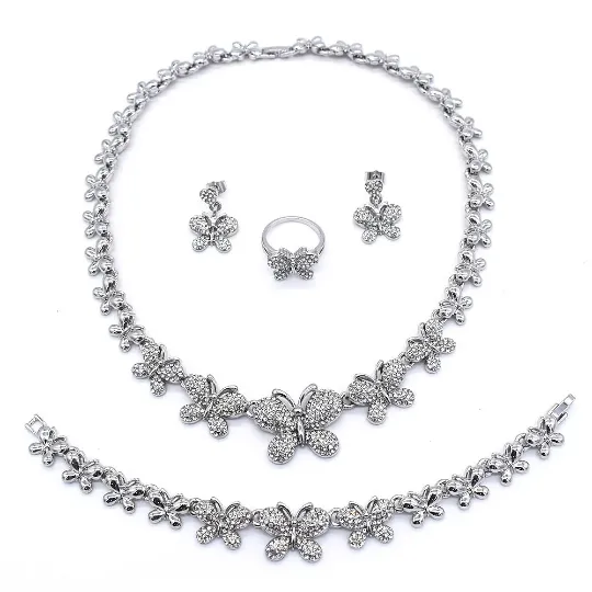 Silver butterfly necklace set