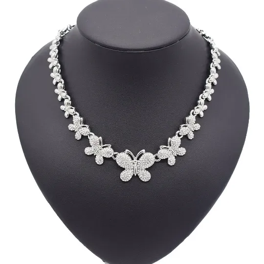 Silver butterfly necklace set