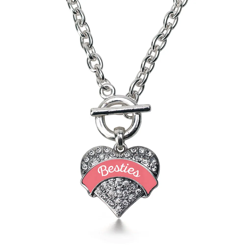 Silver Coral Besties Pave Heart Charm Toggle Necklace