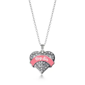 Silver Coral Big Sister Pave Heart Charm Classic Necklace