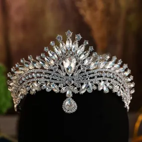 Silver Drop Crystal Bridal Tiara Crown Party Hair Accessory