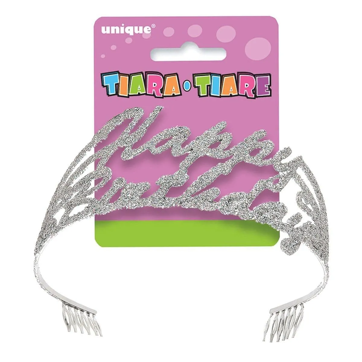 Silver glitter script Happy Birthday tiara