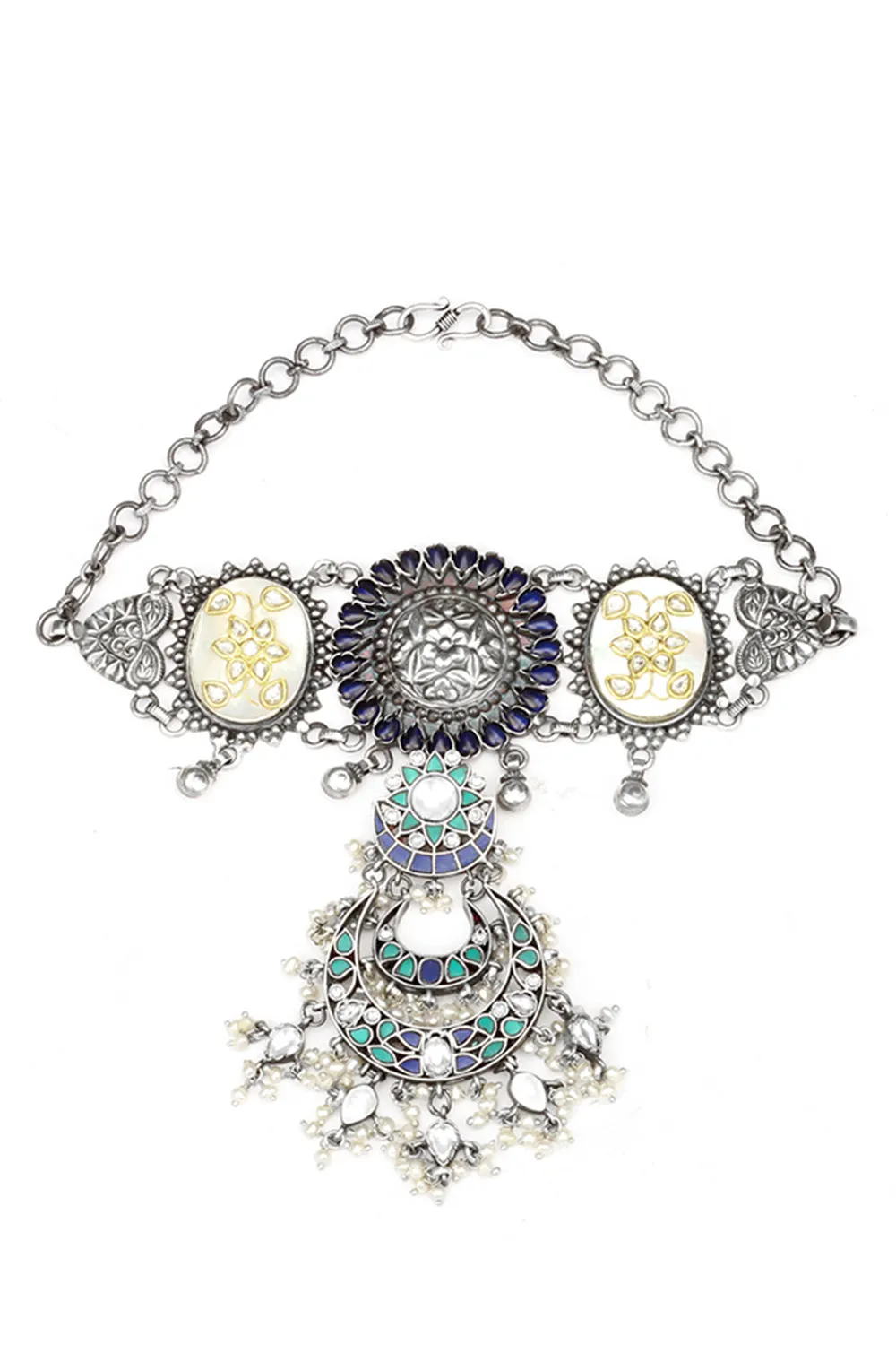 Silver Inaya Choker With Chandbali Hanging.