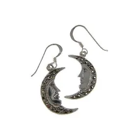 Silver Marcasite Moon Earrings