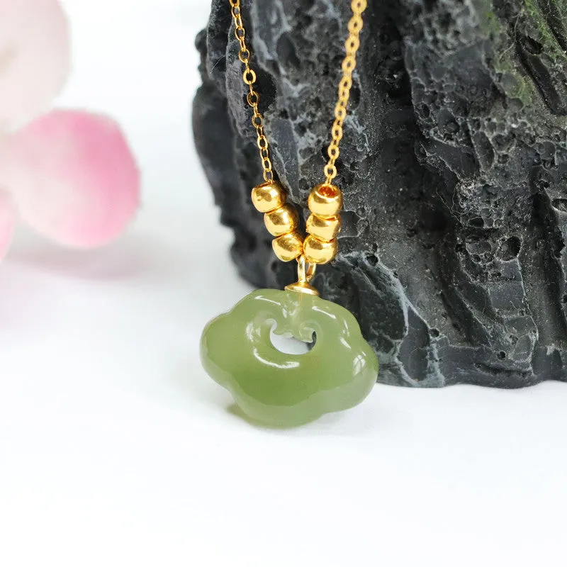 Silver Ruyi Pendant Necklace with Natural Hotan Jade Beads