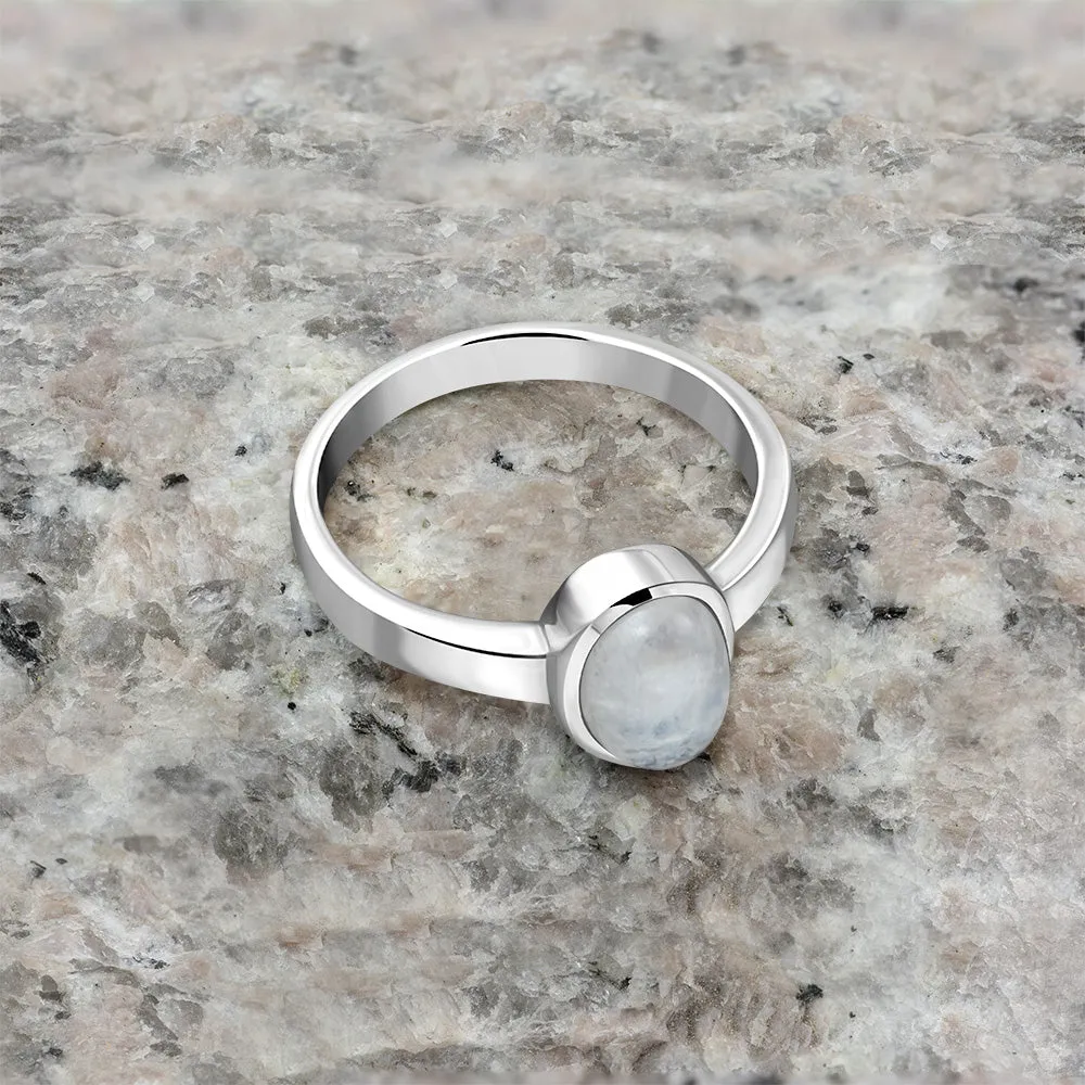 Simple Silver Rainbow Moonstone Ring