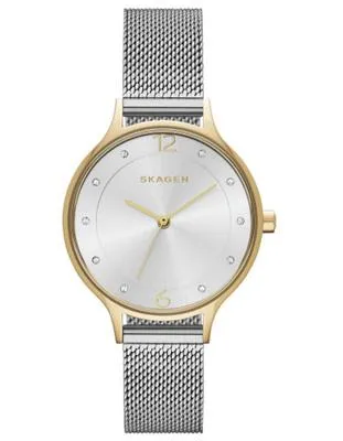 Skagen Womens Anita Crystal Watch - Stainless Steel Mesh Band - Two-Tone