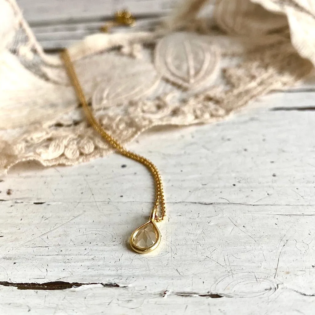 Small Citrine | stone pendant necklace | 24k gold-plated