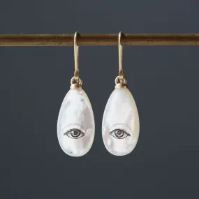 Small Lover's Eye Mother of Pearl Scrimshaw Earrings