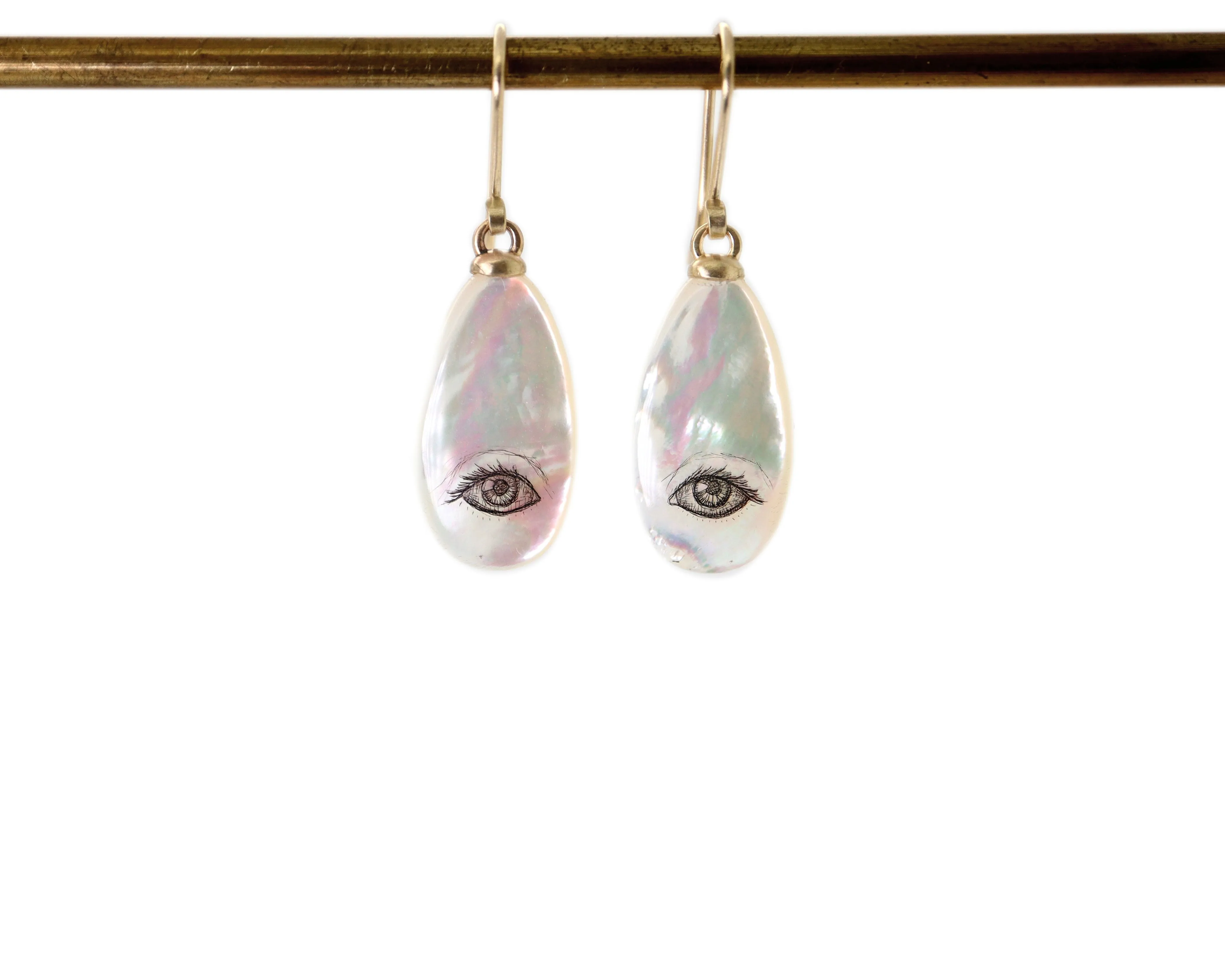 Small Lover's Eye Mother of Pearl Scrimshaw Earrings