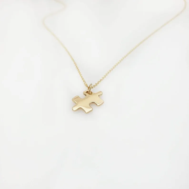 Solid Gold Tiny Puzzle Necklace