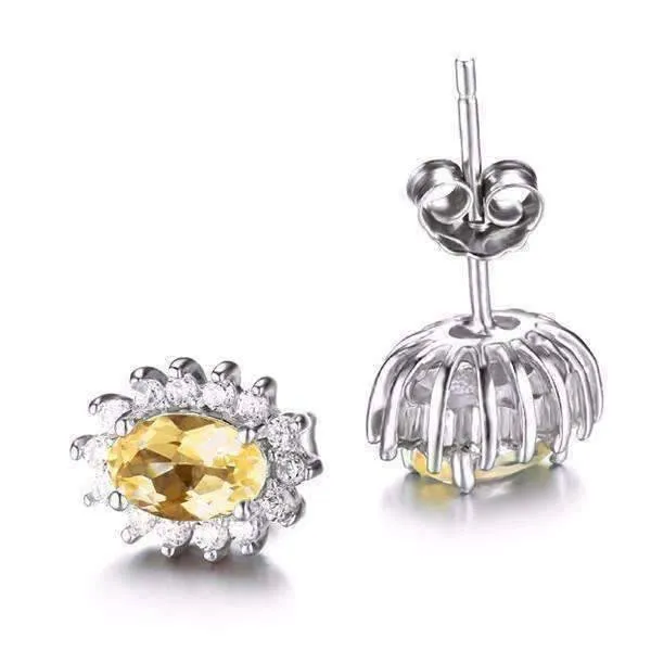 Spanish Gold Halo 1CTW Genuine Citrine IOBI Precious Gems Earrings