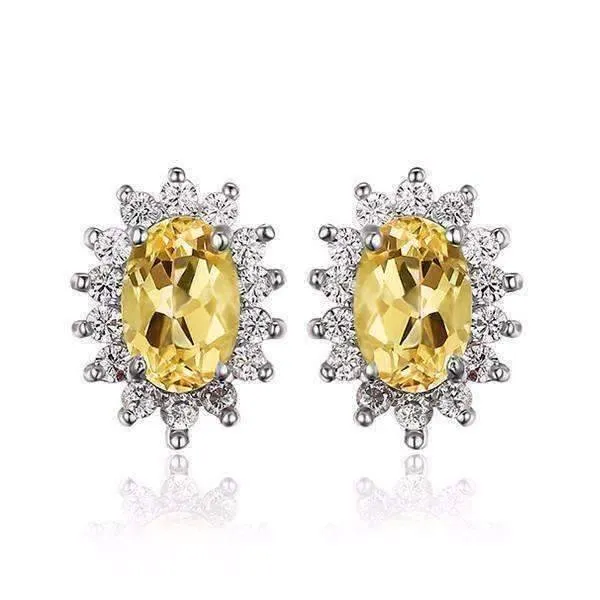 Spanish Gold Halo 1CTW Genuine Citrine IOBI Precious Gems Earrings