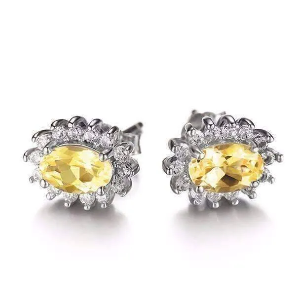 Spanish Gold Halo 1CTW Genuine Citrine IOBI Precious Gems Earrings