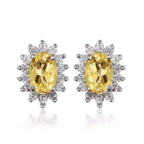 Spanish Gold Halo 1CTW Genuine Citrine IOBI Precious Gems Earrings