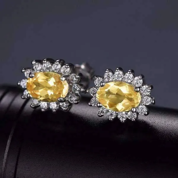 Spanish Gold Halo 1CTW Genuine Citrine IOBI Precious Gems Earrings