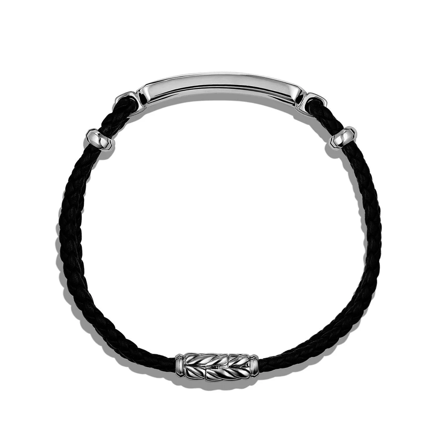 Station Black Leather Bracelet with Black Onyx, Size Medium