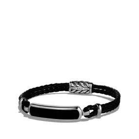 Station Black Leather Bracelet with Black Onyx, Size Medium