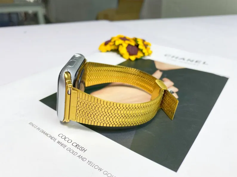 Steel Buckle Apple Watch Band, 38mm 40mm 42mm 44mm, Women Gold Apple Bracelet, Metal Stainless Steel Strap, iWatch Band Series 7/6/5/4/3/2/1