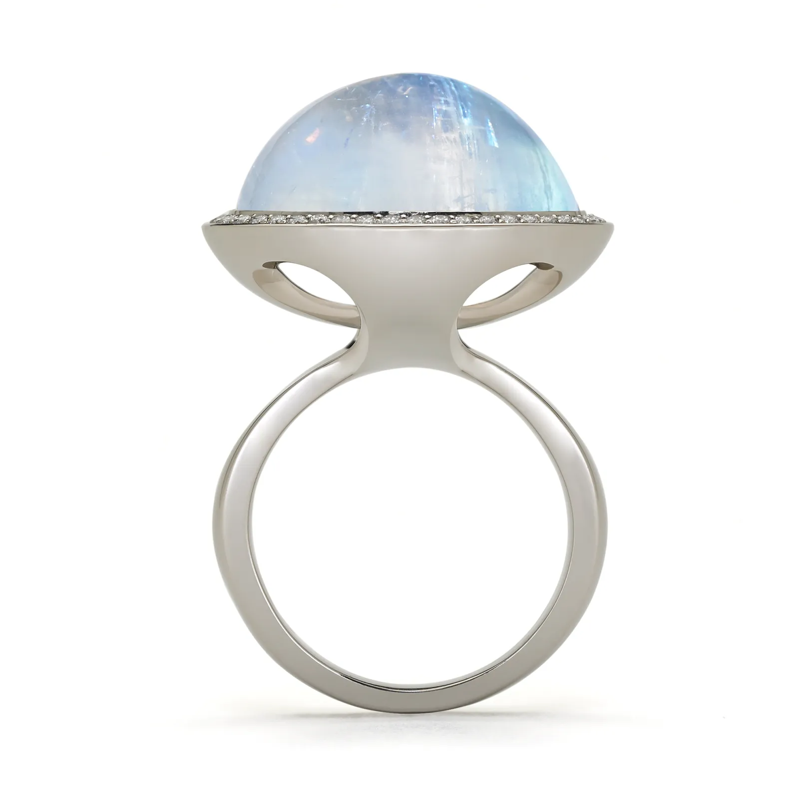 Steller Rainbow Moonstone and Diamond Ring