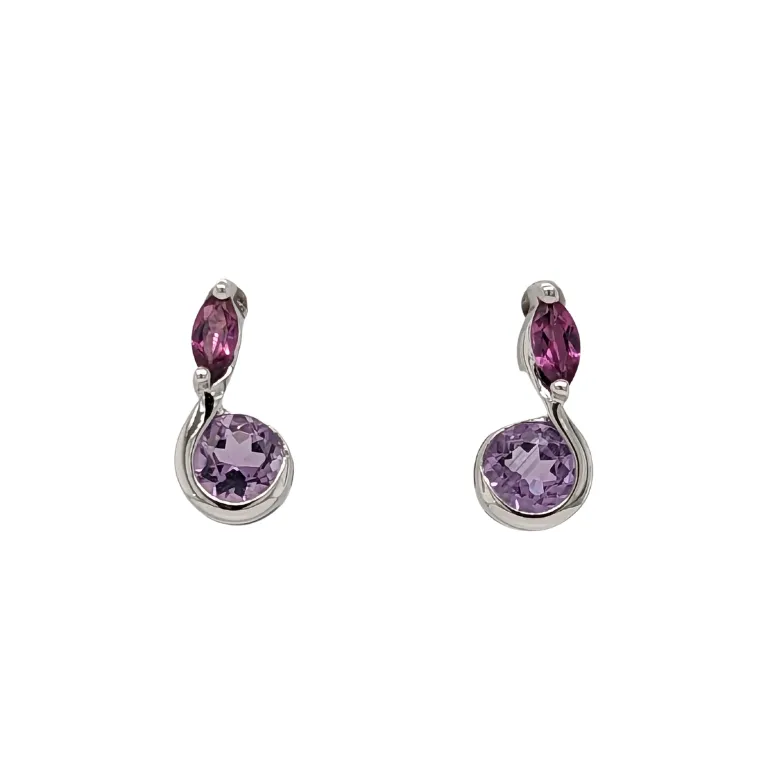 Sterling Silver Amethyst & Garnet Earrings