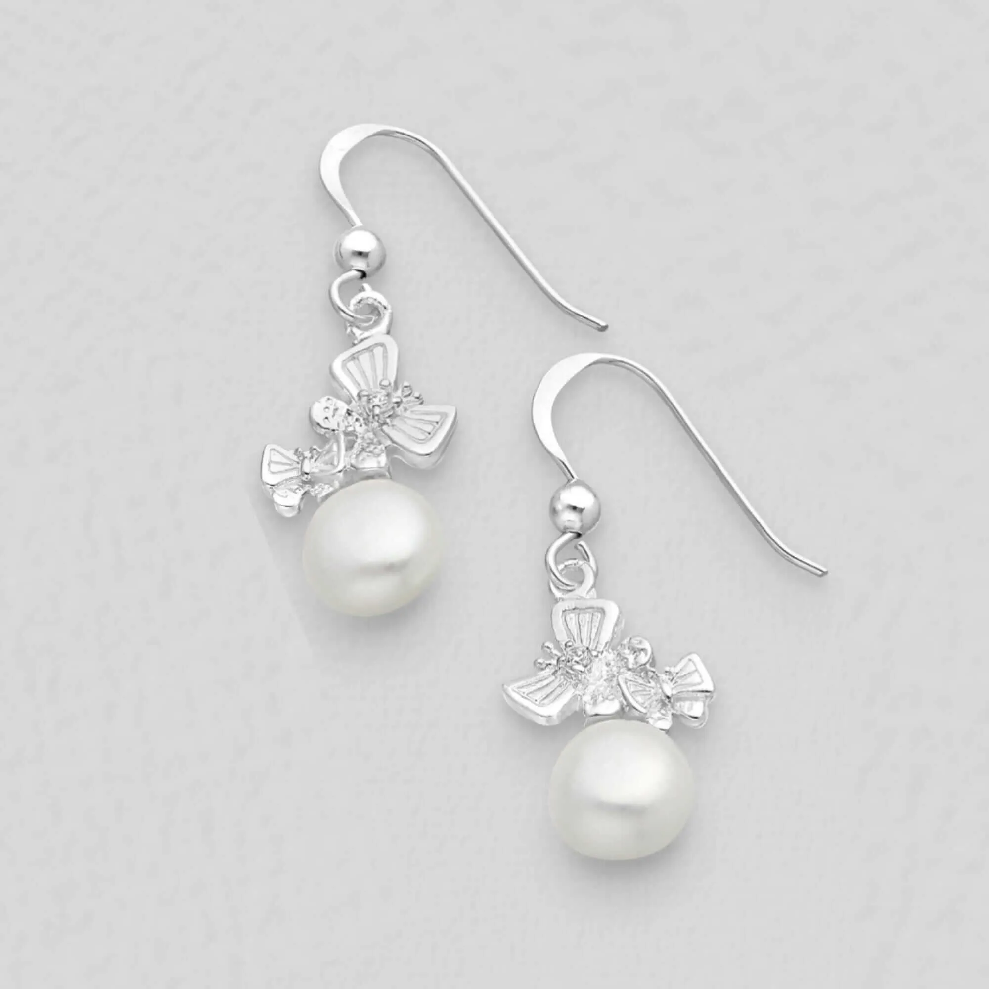 Sterling Silver Butterfly Hook Earrings and Pendant, with Freshwater Pearls and CZ