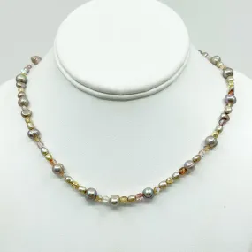 Sterling silver cultured Pearl & crystal bead Necklace GM46