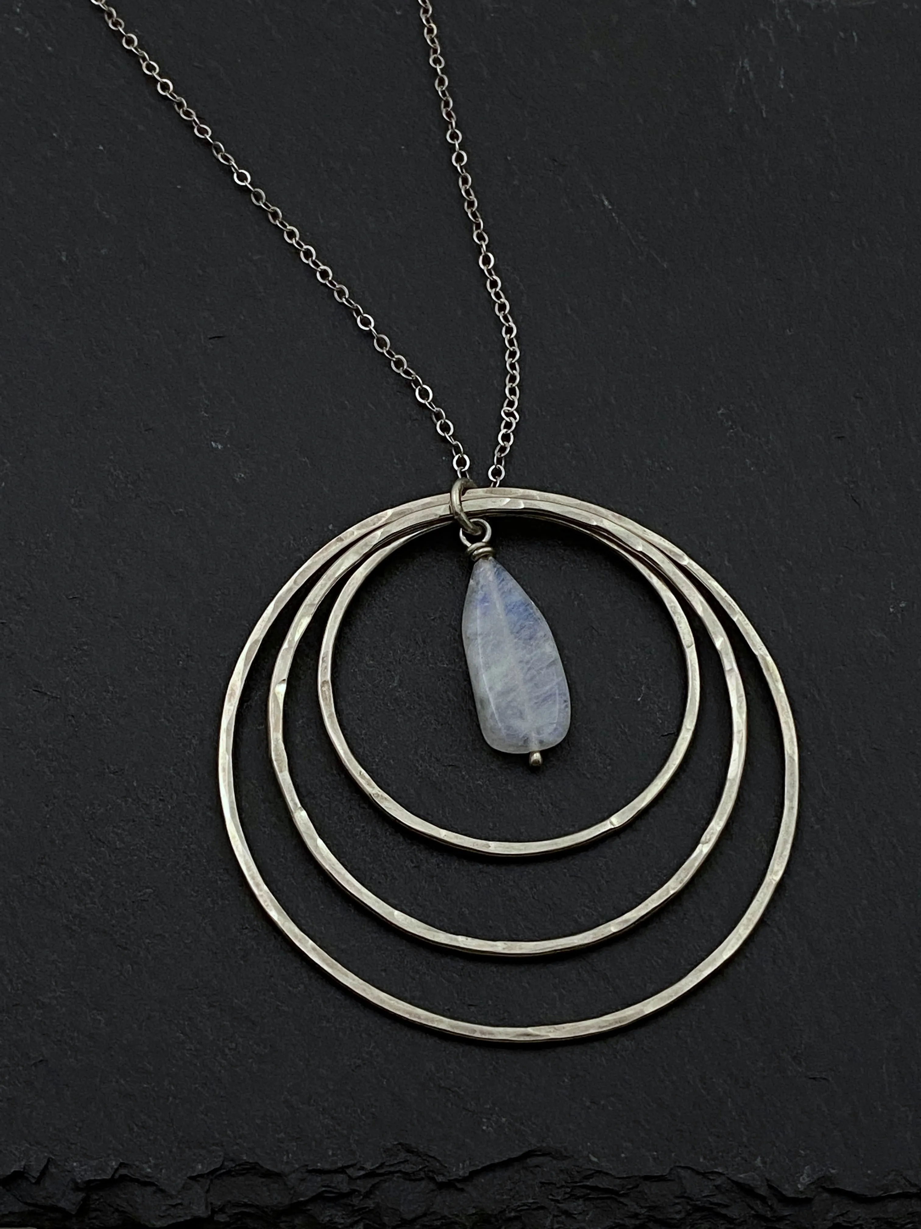 Sterling silver forged circle necklace with moonstone gemstone