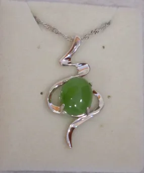 STERLING SILVER JADE OVAL SQUIGGLE PENDANT