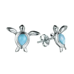 Sterling Silver Larimar Swimming Turtle Alamea Stud Earrings