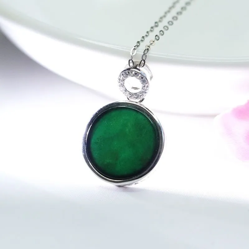 Sterling Silver Necklace with Blackish Green Jade Pendant