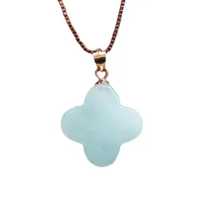 Sterling Silver Necklace with Natural Jade Clover Pendant