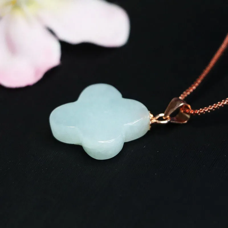 Sterling Silver Necklace with Natural Jade Clover Pendant