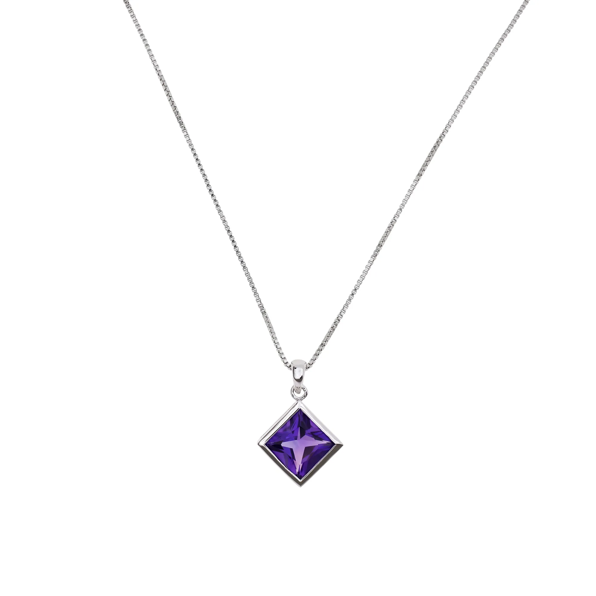 Sterling Silver Princess Cut Amethyst Pendant