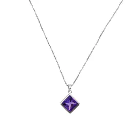 Sterling Silver Princess Cut Amethyst Pendant