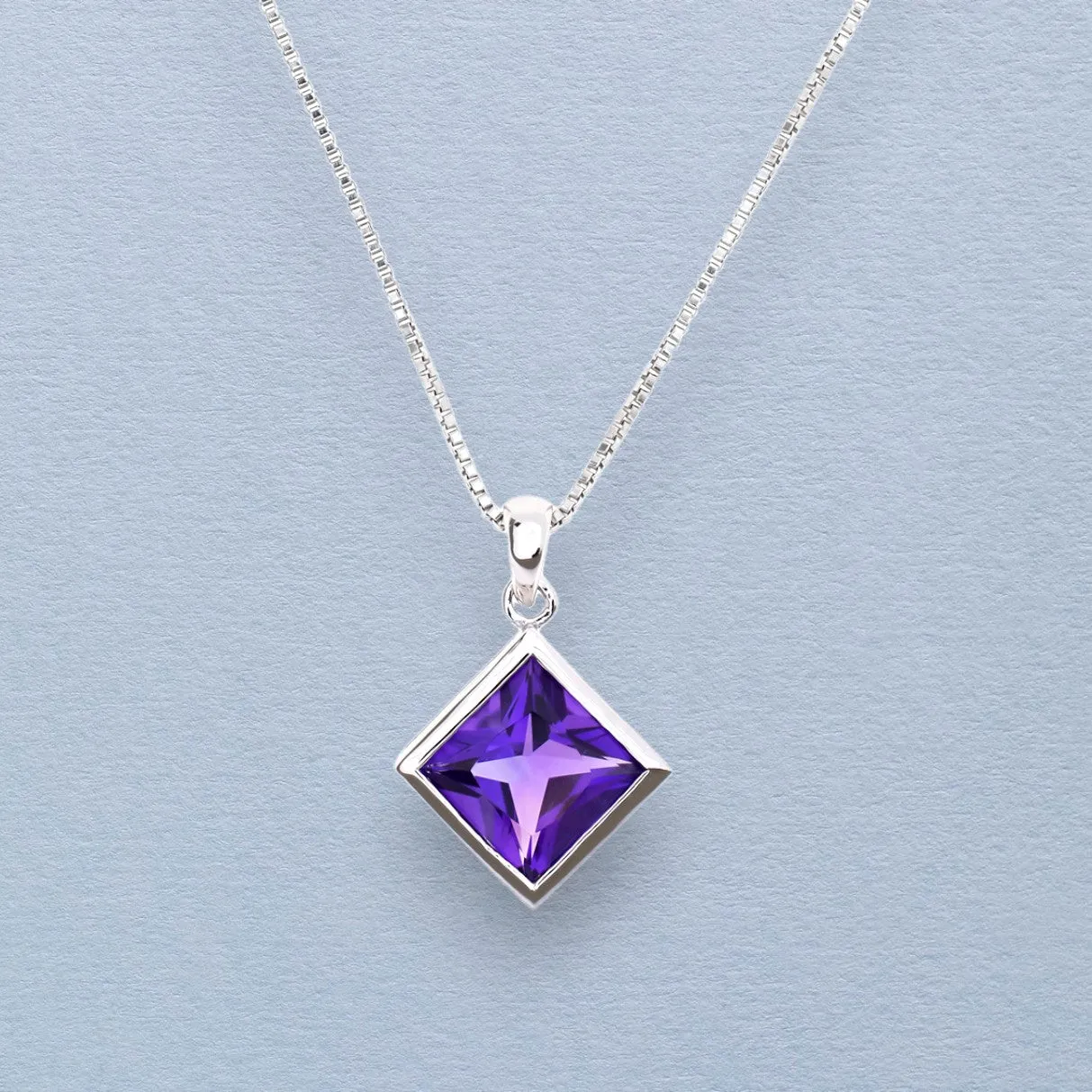 Sterling Silver Princess Cut Amethyst Pendant