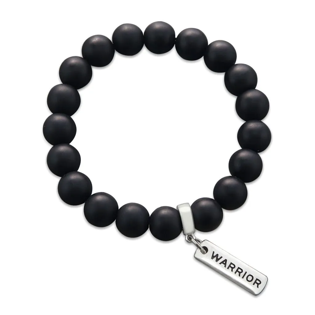 Stone Bracelet - Matt Black Onyx Large 10mm Beads - with Word Charms