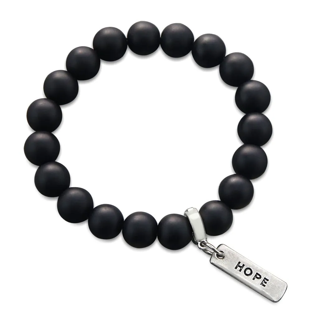 Stone Bracelet - Matt Black Onyx Large 10mm Beads - with Word Charms