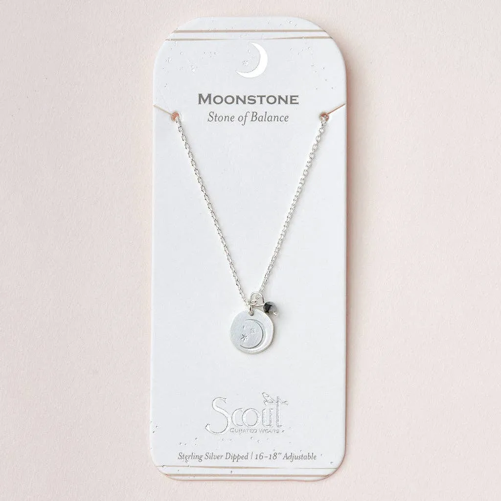 Stone Intention Charm Necklace - Moonstone / Silver