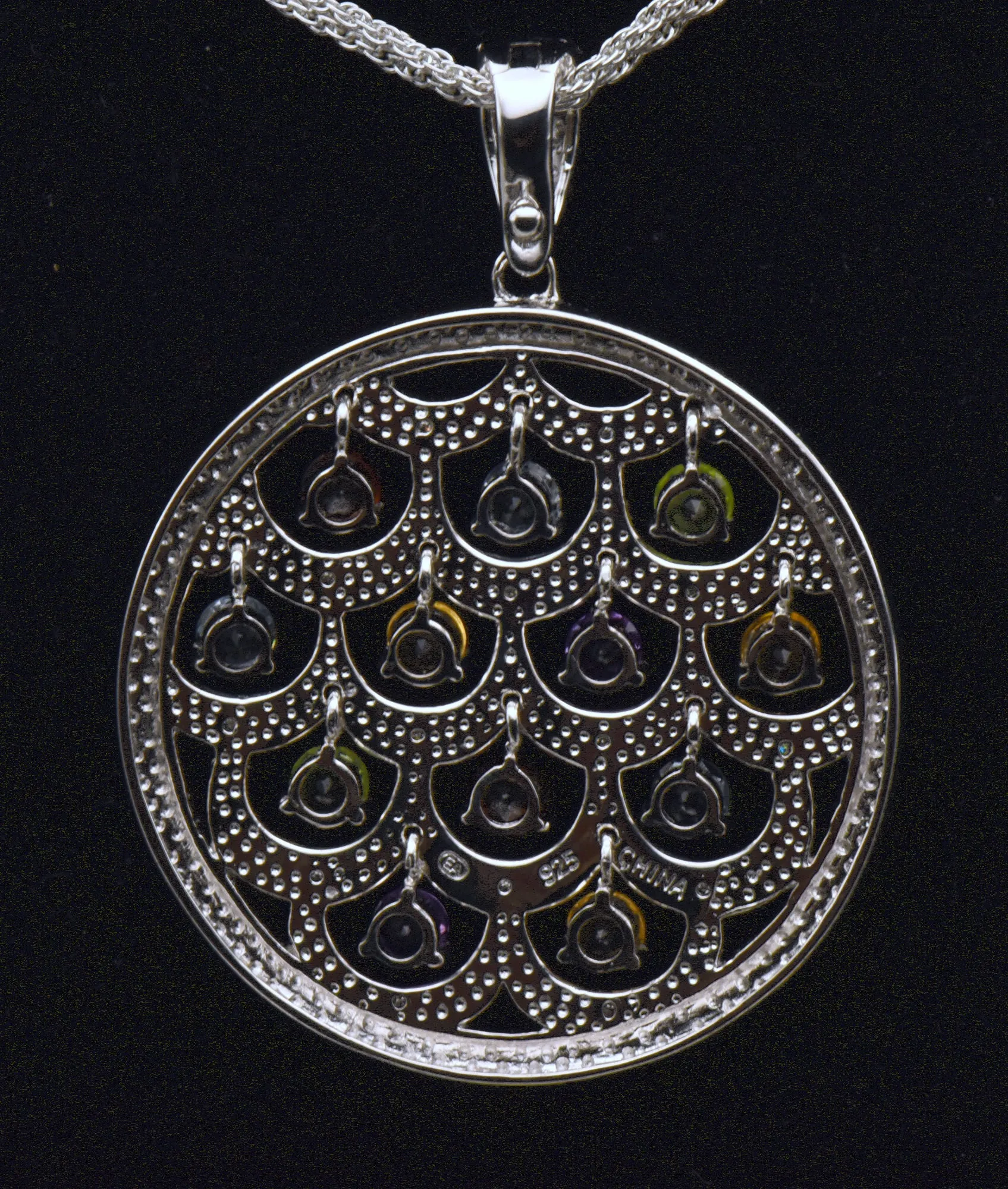 Stunning Colored Gemstones and Diamonds Chandelier Pendant on Multi-Strand Sterling Chain Necklace