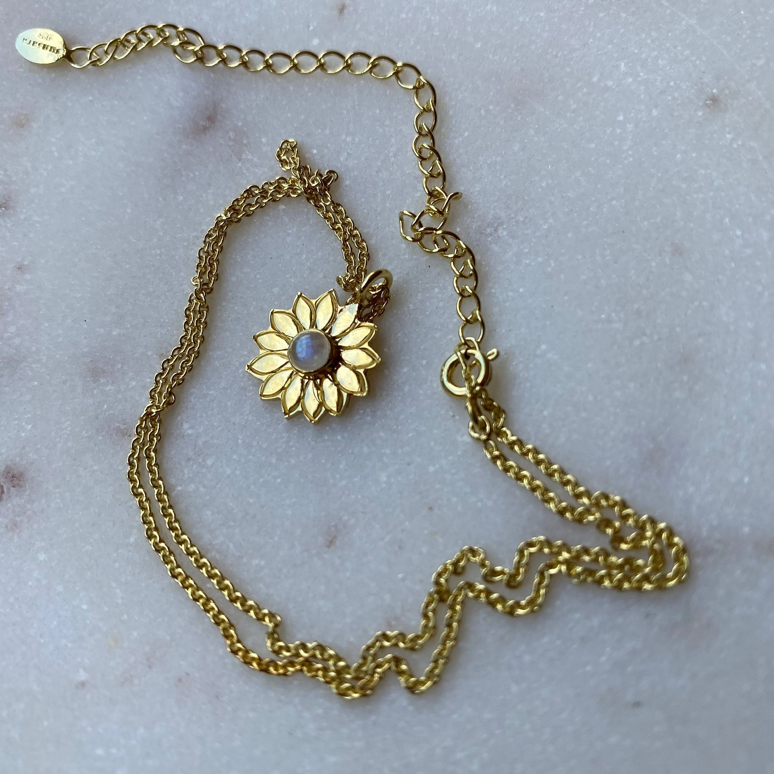 Sunflower Charm Gold Moonstone Necklace